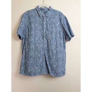 American Eagle Mens XL Blue Floral Short Sleeve Casual ButtonUp Shirt 100%Cotton